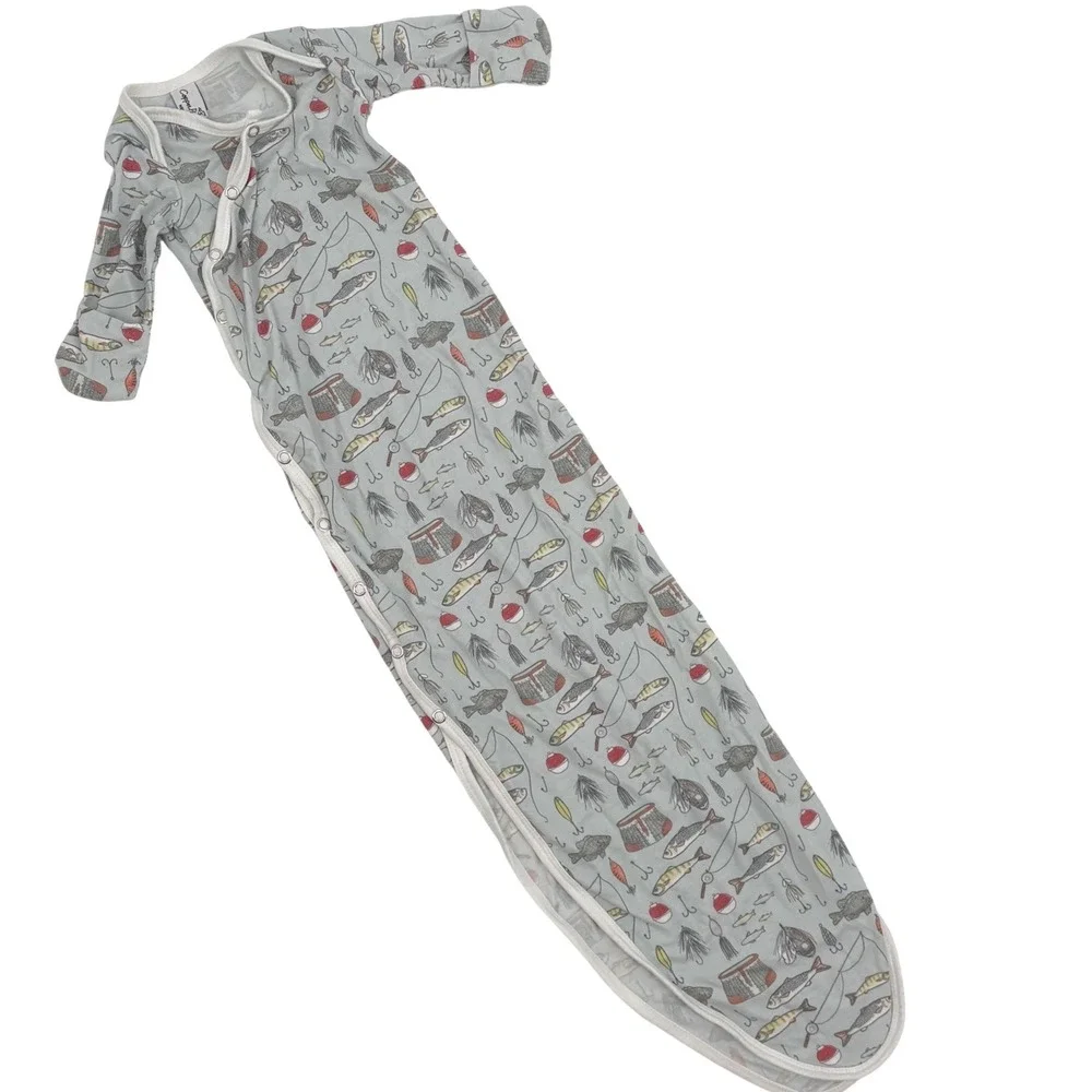 Copper Pearl Hook Fishing Print‎ Knotted Baby Gown Newborn Sleeper